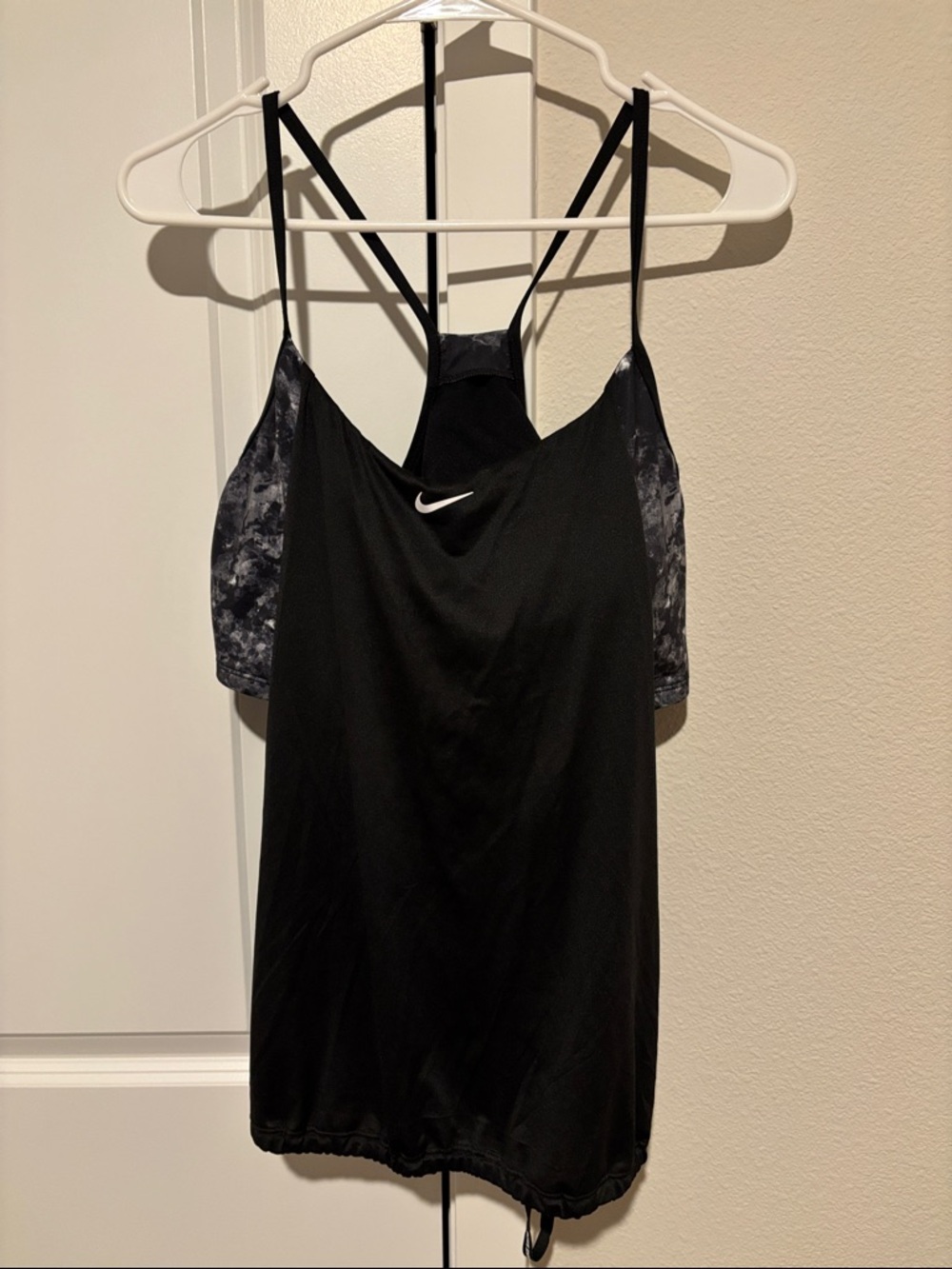 Nike Black Womens Swim Tankini w/ black and white tie dye sports bra underneath